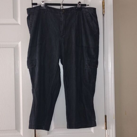 Merona Womens Cotton Cargo Pockets Fit 4  Dark Denim Blue Jean Capris Sz 16 - Picture 1 of 6